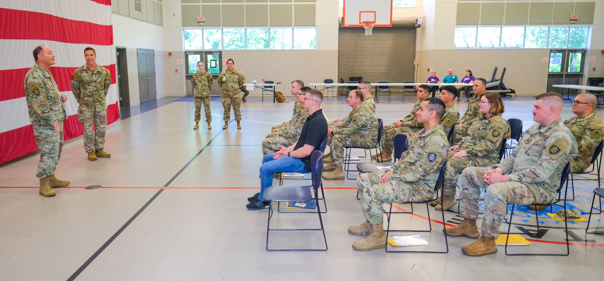Oregon National Guard Adjustant General Maj. Gen. Michael E. Stencel to guardsmen completing Oregon State Hospital assignment, photo at Anderson Readiness Center in Salem, Ore. 6.30.2022.jpg